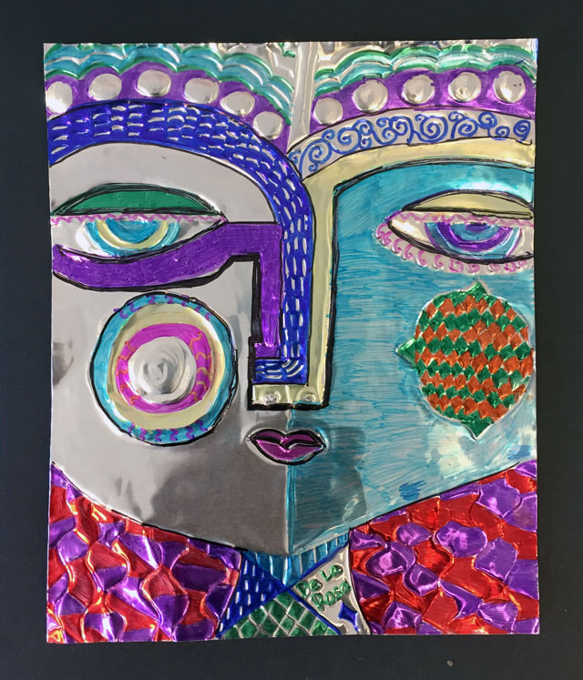 Sandra Silberzweig tooling foil portraits | www.smallhandsbigart.com