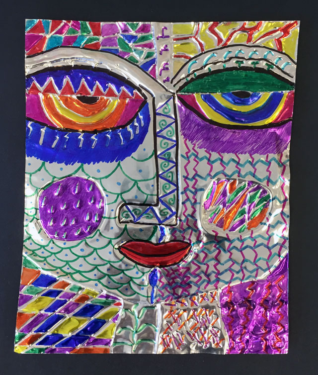 Sandra Silberzwieg tooling foil portraits | www.smallhandsbigart.com