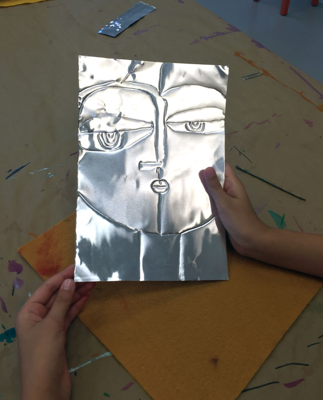 Sandra Silberzweig tooling foil portraits | www.smallhandsbigart.com