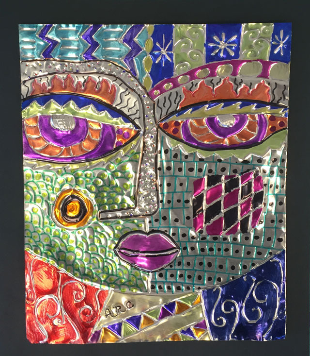 Sandra Silberzweig tooling foil portraits | www.smallhandsbigart.com