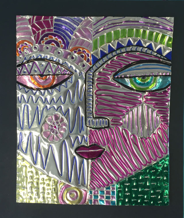 Sandra Silberzweig tooling foil portraits | www.smallhandsbigart.com