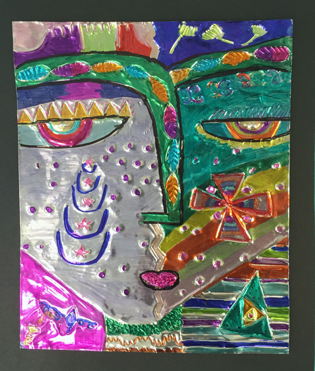 Sandra Silberzweig tooling foil portraits | www.smallhandsbigart.com
