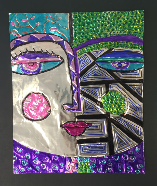 Sandra Silberzweig tooling foil portraits | www.smallhandsbigart.com