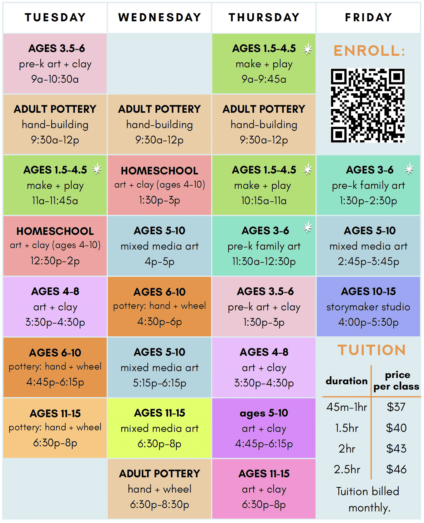 Charlotte Art and Pottery Class Schedule