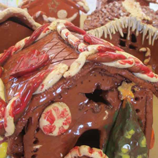 ceramic gingerbread house | Winter Holiday Art Highlights | www.smallhandsbigart.com/blog