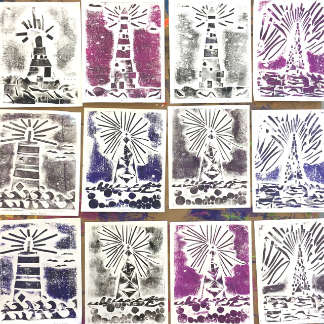 Lighthouse Collagraph Printmaking Project // www.smallhandsbigart.com