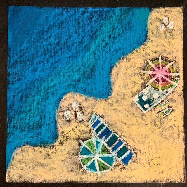 Beach Birds Eye View Chalk Pastel